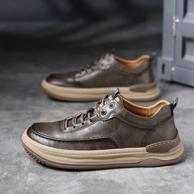 Fashion Italian 2025 Casual Flat Designer Shoes Fashion Genuine Leather Men Non-slip Vulcanized Shoes Outdoor Wear-resistant Sneakers
