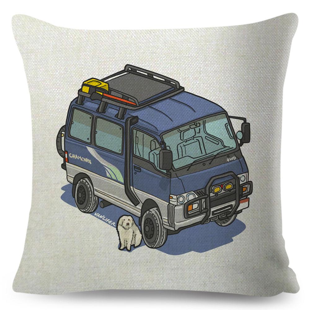 

Van Life Pillow Case Decor Cartoon Camper House Travel Car Cushion Cover for Sofa Home Children Room Vanlife Pillowcase 45x45cm 40x40cm16x16Inch