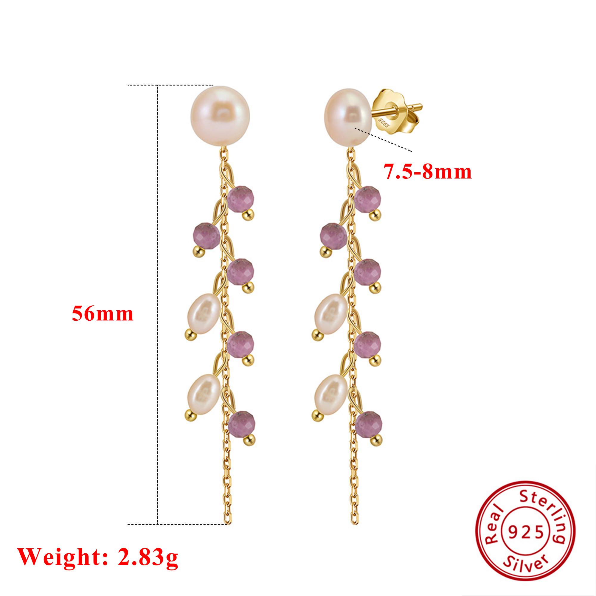 

Effie Queen 925 Sterling Silver Elegant Purple Mica Tassel Drop Earrings with Real Pearls Daily Vacation Fine Jewelry Gift MPE05