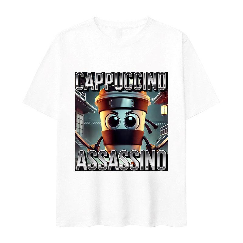 Italian T-shirt Brainrot Interesting Cappuccino Assassin Meme Men Kawaii Women Short-sleeved men summer 100% cotton T-shirt