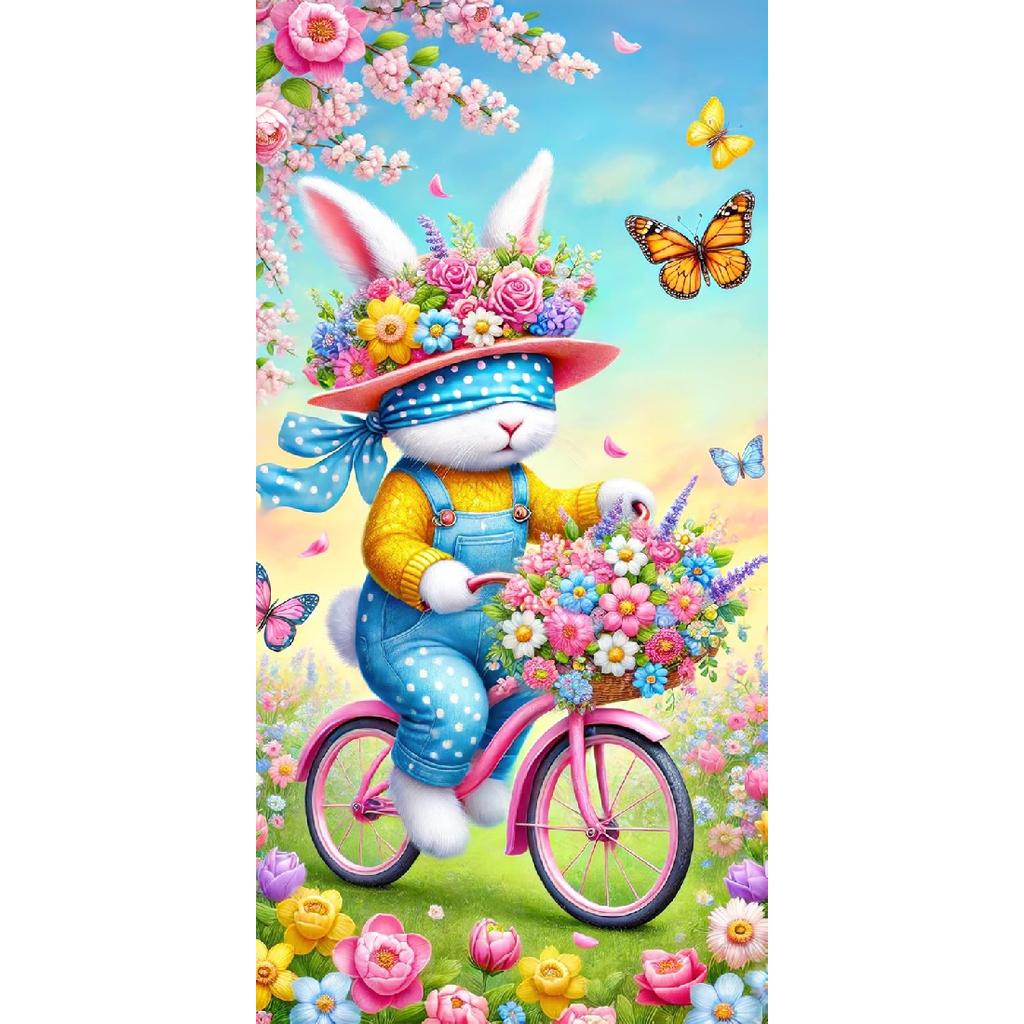 Spring Easter Door Cover 71x35 Inch Welcome Spring Door Banner Easter Bunny Door Decorative Colorful Flower Basket Rabbit Background for Spring