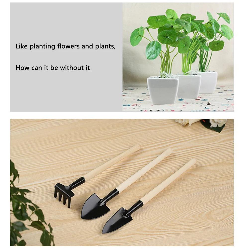 3Pcs Shovel Rake Spade Set Mini Garden Tools Multifunction Bonsai Tools Set Wooden Handle Garden Tool Sets for Indoor Gardening