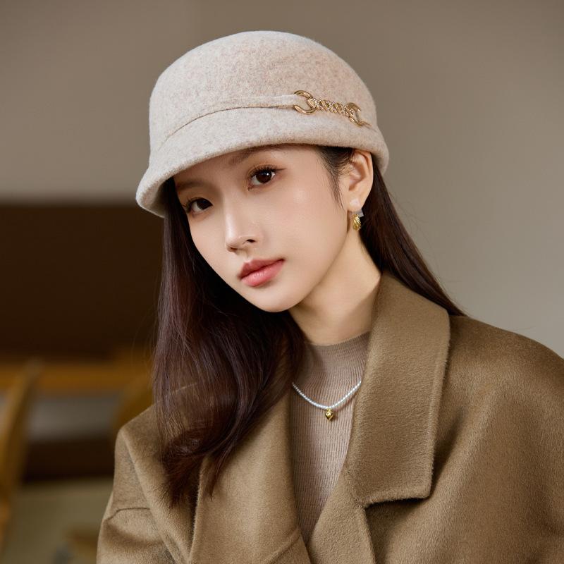 Hepburn Style Elegant Women's Woolen Basin Hat Woolen Top Hat Fashion Travel Hat Bucket Hat