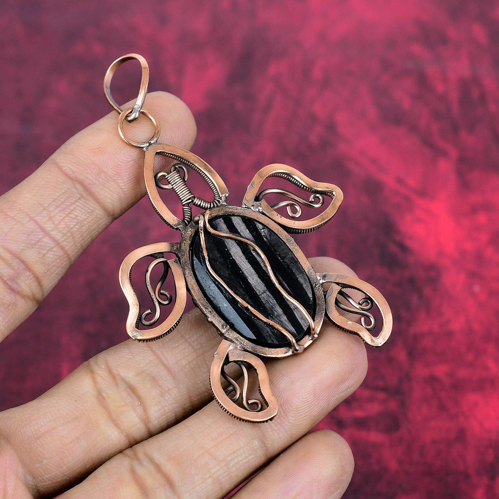 Hypersthene Pendant Copper Wire Wrapped Pendant Handmade Pendant Tortoise Copper Jewelry Gemstone Pendant Gifts for Women Wire Wrap Jewelry