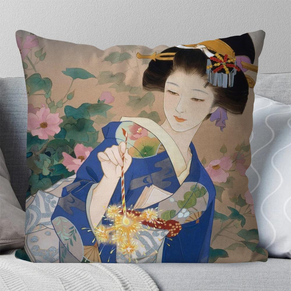 Classic Retro Japanese Lady Geisha Pillow Case Square Pillow Bedroom Sofa Leisure Comfortcar Living Room Home Decoration