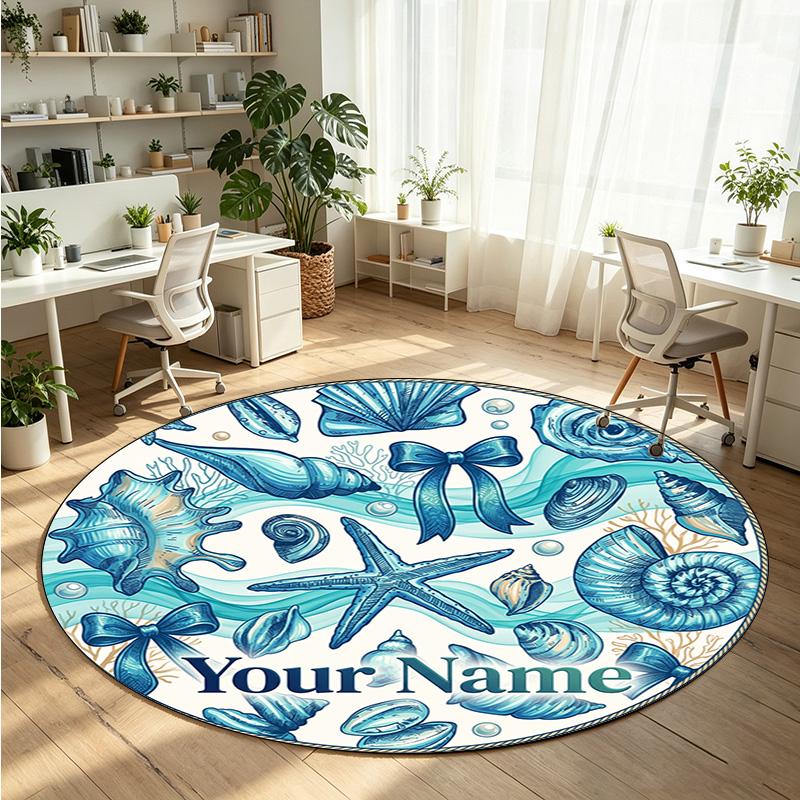 Ocean Sea (130) Theme Round Crystal Velvet Rug Custom Name Text Personalized Floor Mat Home Decor Non Slip Crystal Carpet