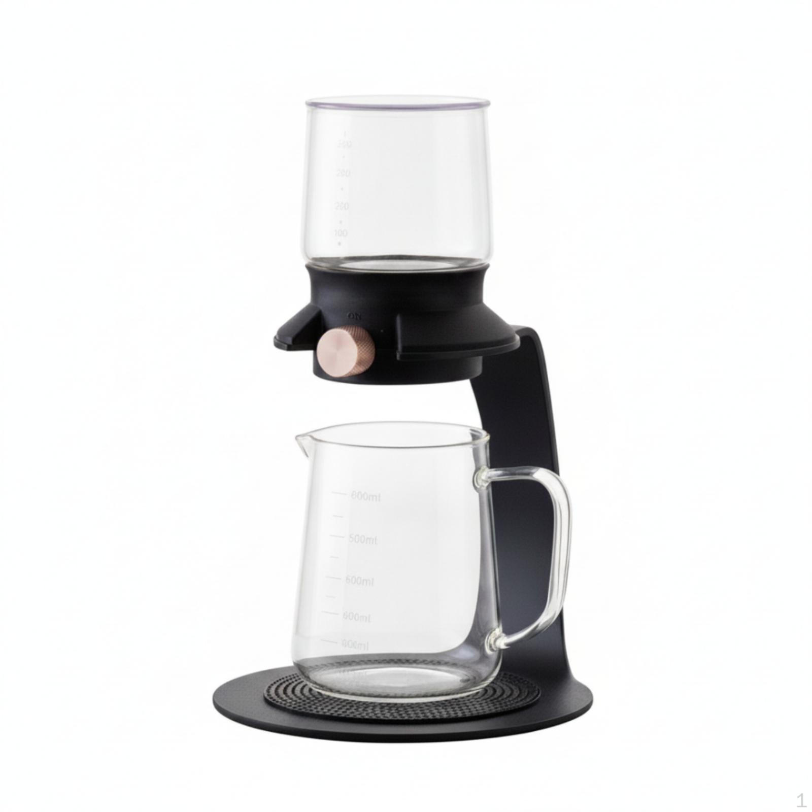 Glass Tea Infuser with Stand Rotating Pot Cold Brew Teapot for Office Black 380ML