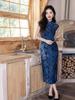 Blue Petite Women's Cheongsam 2025: Autumn Retro Style Dress