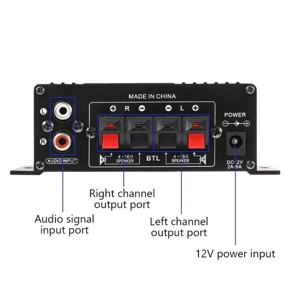 Aluminum Alloy Digital Power Audio Amplifier Blue Light DC12V Power Stereo Audio Amplifier 2-Channel Amplifier Home Audio System