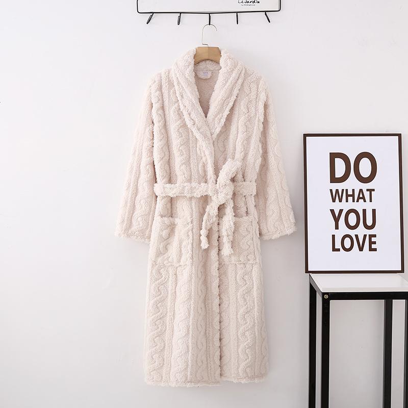 Winter Warm Coral Fleece Couple Long Robe Thick Flannel Women Sexy Bathrobe Sleepwear Nightwear Loose Casual Homewear Loungewear
