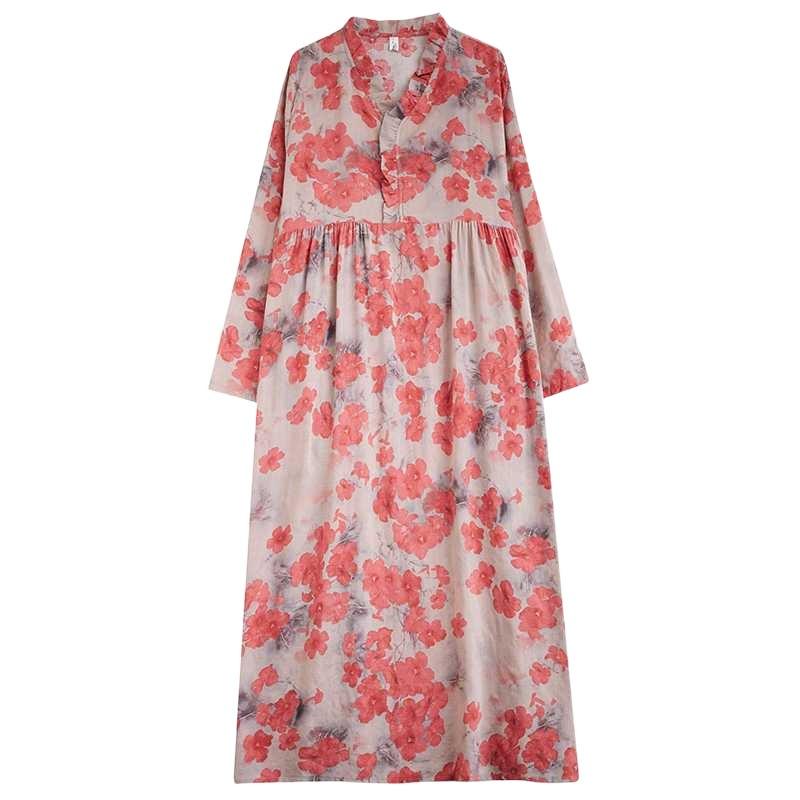 New Retro Printed Loose Belly Shading Mulle Lace Long Sleeve Dresses