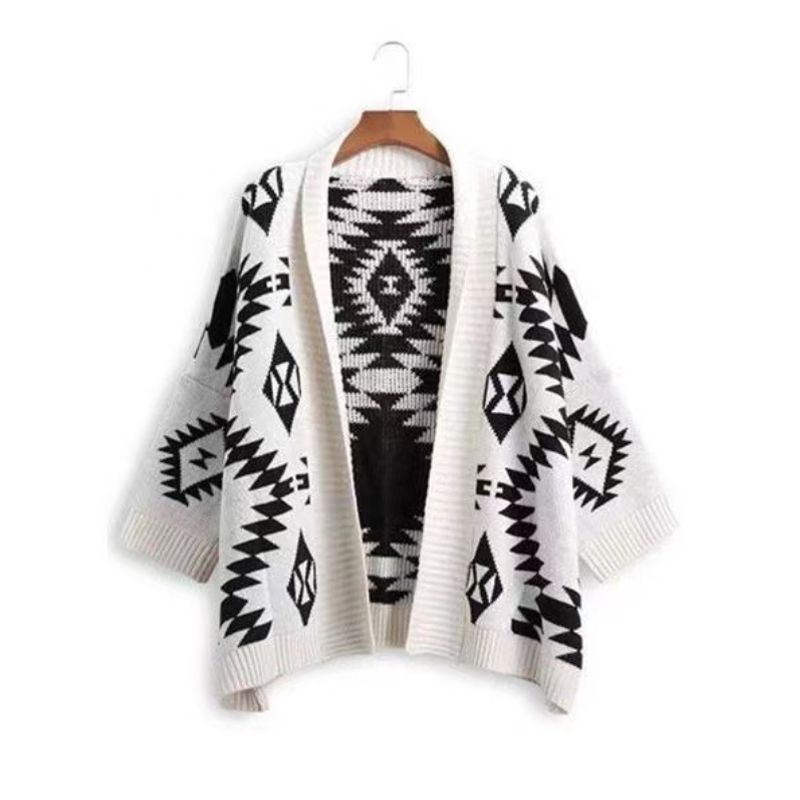 

Fashion Style Fashion Gorgeous without Buckle Autumn and Winter Tassel Jacquard Soft Glutinous Export Elegant Knitting Cardigan Sweater Large Coat Beige One size