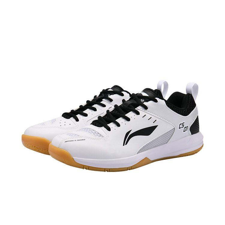 LiNing Feather Shock Absorbers Slip Resistant Abrasion Resistant Breathable Low Top Badminton Shoes Unisex White Black AYTS034-5