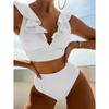 Women Bikini 2 Pieces Solid Color Ruffles Sexy High Waist Bathing Suit Beach Swimwear Female Summer Swimsuit