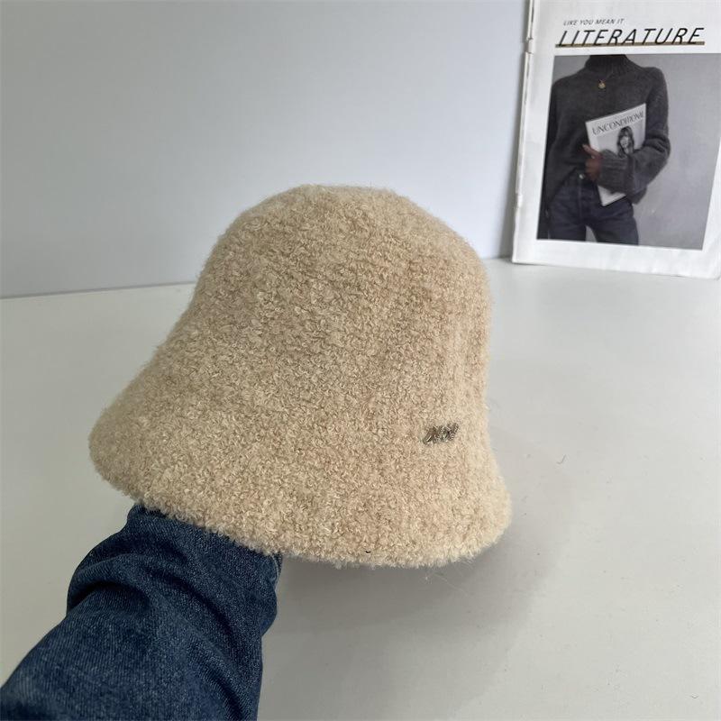 Wool Circle Fleece Bucket Hat Women's Autumn and Winter Casual Warm Bucket Hat Versatile Temperament Cold Basin Hat