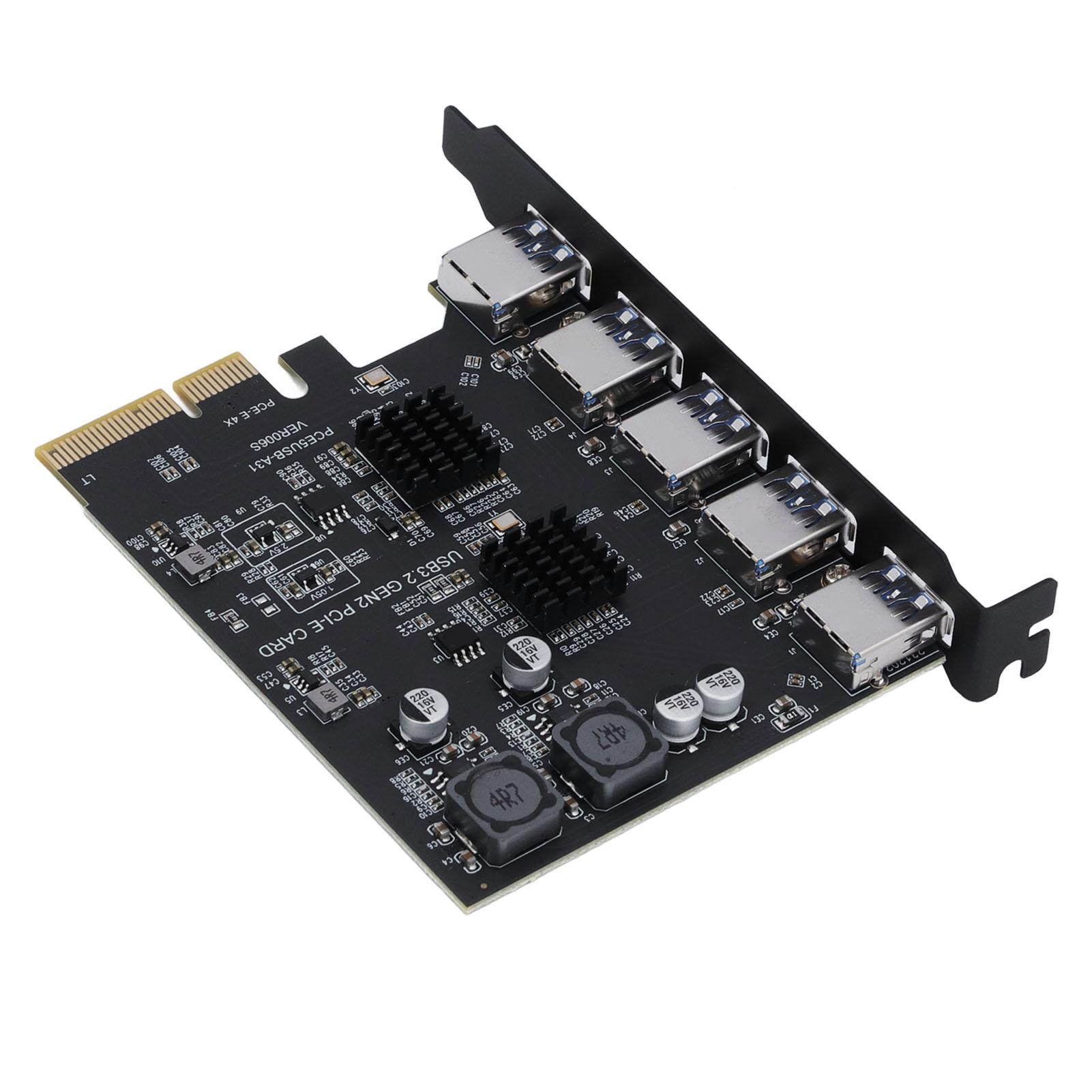 

USB 3.2 Gen 2 Expansion Card 5 Port TYPE A PCI Express Card for ASM3142 10Gbps Plug and Play for Desktop PC
