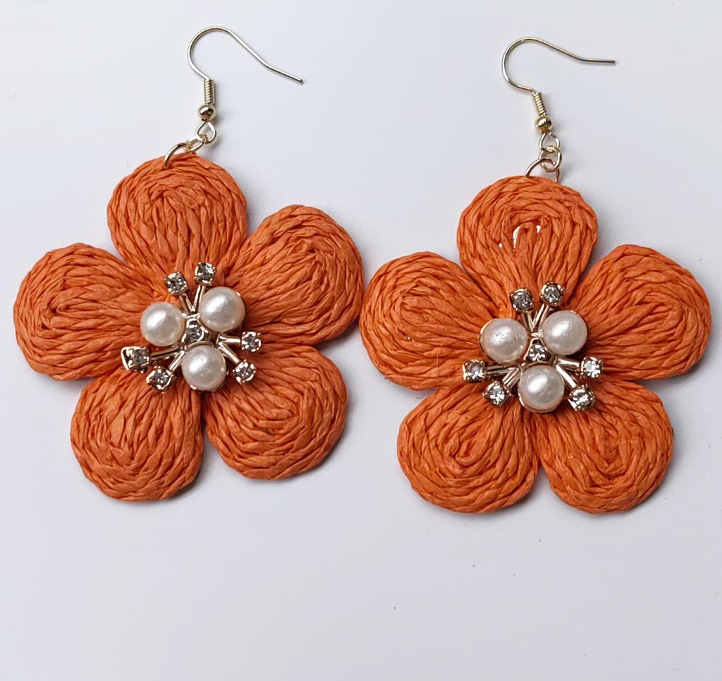 Hand-Woven Raffia Flower Earrings: Colorful, Sweet, Exaggerated Drops