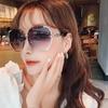 Rhinestone Decor Rimless Sunglasses for Women  Casual vintage Gradient Glasses for Summer Beach Party UV400