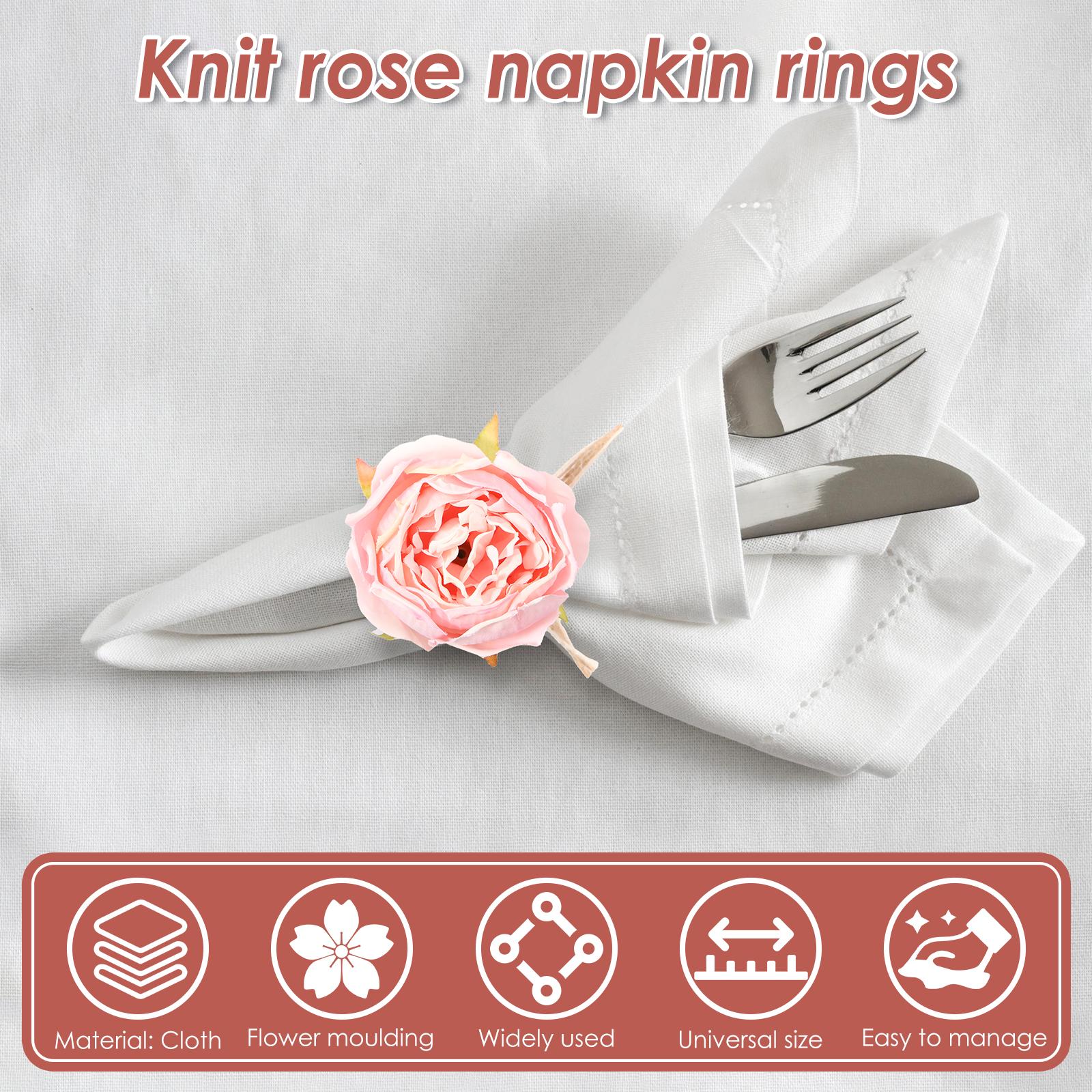 12Pcs Napkin Rings Holders Cloth Simulation Rose Style Napkin Rings Set Table Bright Napkin Rings for Wedding Banquet Birthday