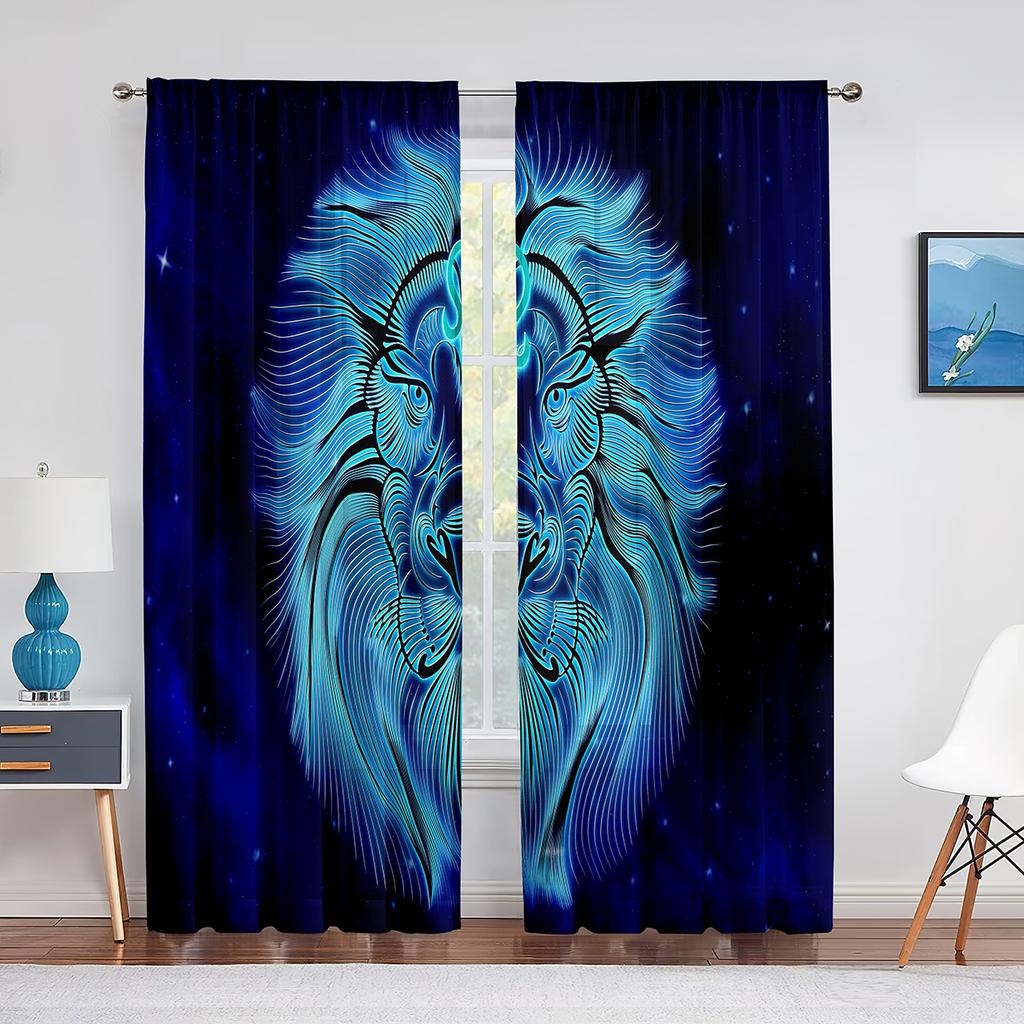 Fantasy Lion Starry Sky Tulle Curtains for Bedroom Living Room Decor Chiffon Sheer Voile Curtain for Balcony Kitchen Home Drape