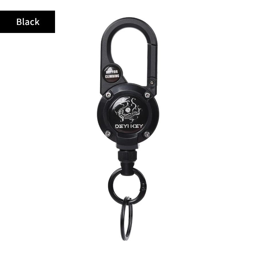 

Steel Wire Rope Retractable Pull Reel Carabiner Key Chains Buckle Holder Outdoor Sporty Keychain Multiple Tool Anti-Theft Metal чёрный