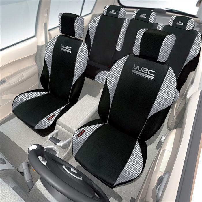 Lot de 5 housses avant arriere 2/3 1/3 et appuie tete - WRC - universelles - Fixation simple -Compatible Airbag