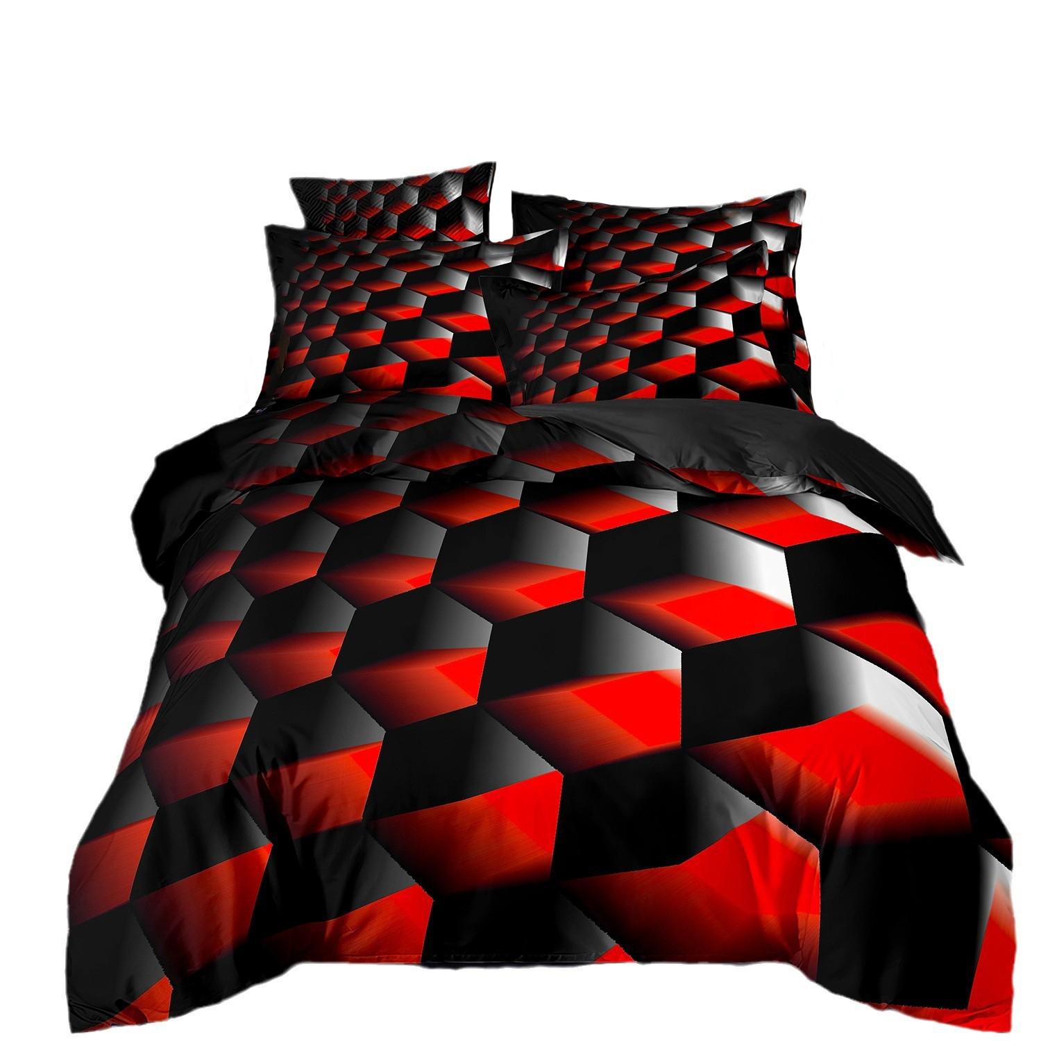 

Comforter Dazzle Red Glowing Bedding Sethoneycomb Abstract Geometry Hexagon For Teens Adults Bed Set Comforter (quilt)-EU Single(135*200cm)3pcs