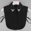 Mote Damer Falsk Krage for Kvinner Chiffon Falsk Krage Rhinestone Lappel Avtakbar Knapp Halvskjorte Bluse Topp