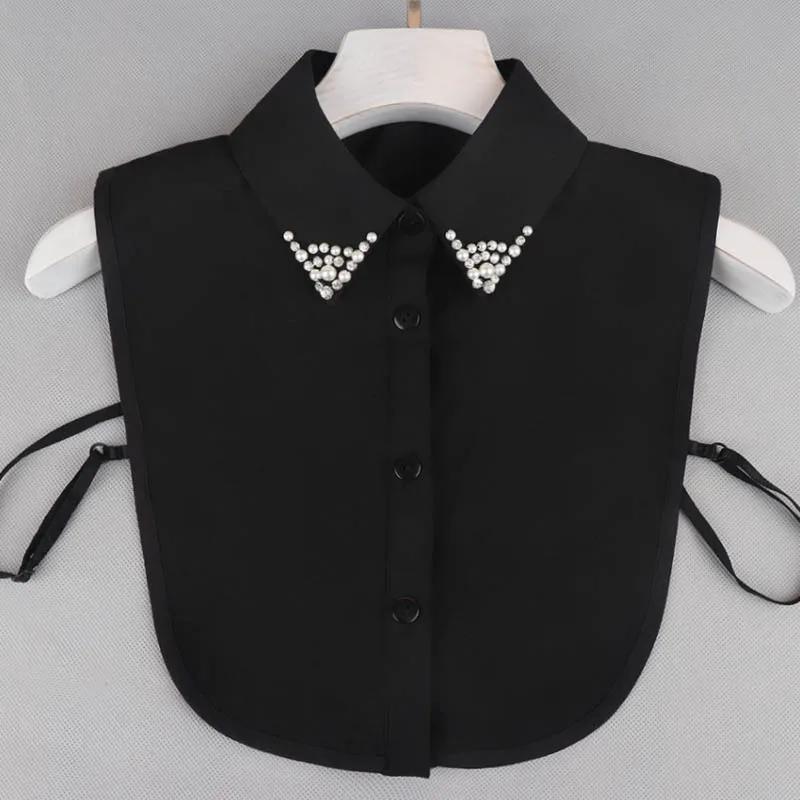 Fashion Ladies Fake Collar for Women Chiffon Fake Collar Rhinestone False Collar Lapel Detachable Button Half-Shirt Blouse Top