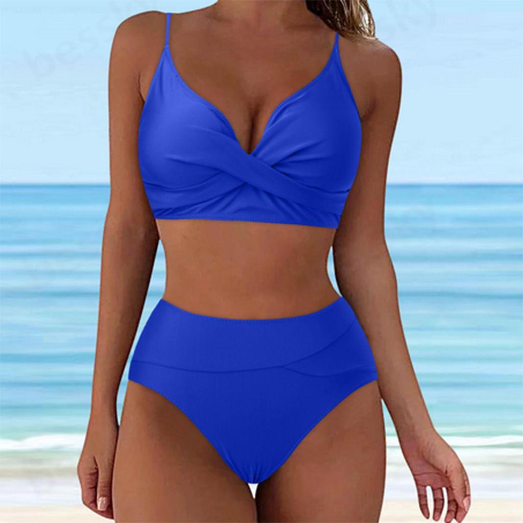 Heiß verkaufender einfarbiger Cross-Over Softcup-Bikini – Damen Europäische & Amerikanische Sexy Bademode