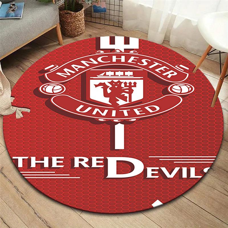 Manchester United F Round Area Rug,Carpet Rug for Living Room Bedroom Sofa Playroom Decor,Non-slip Floor Mat