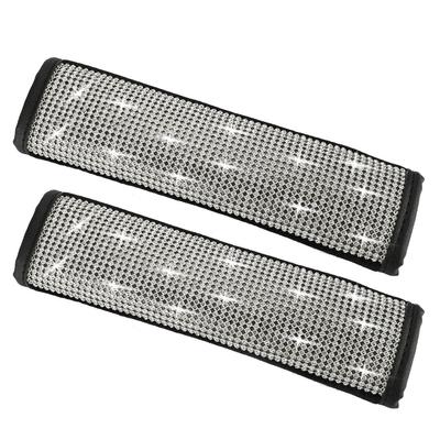 2Pcs Women Microfiber Leather With Bling Rhinestone Soft Sparkling Seatbelt Cover Driving Protective Sleeve Car Decor Easy