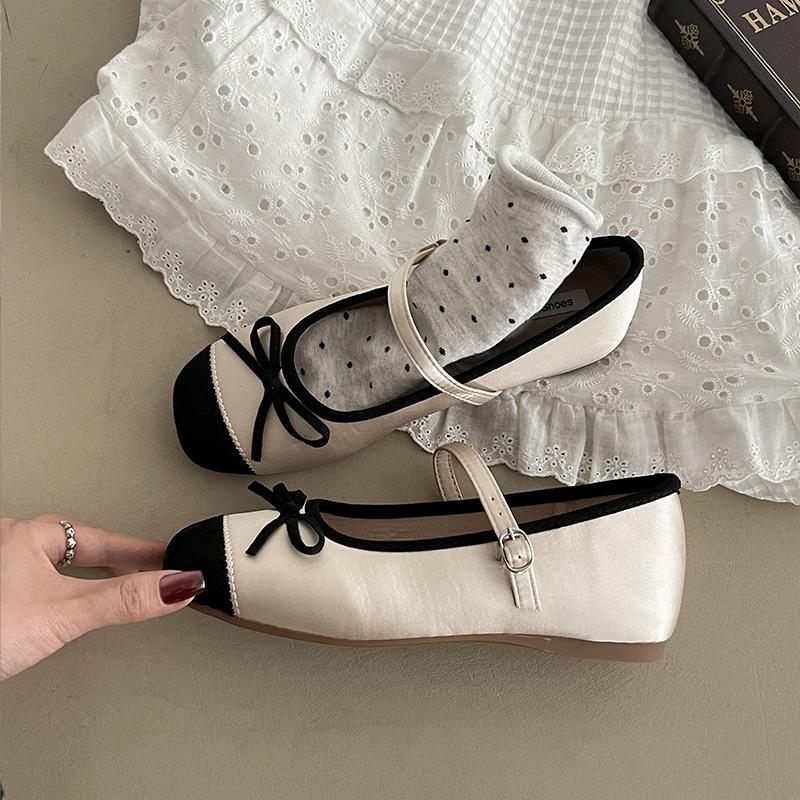 

Модные Роскошные Атласные Шелковые Туфли Мэри Джейн Женские Элегантные С Квадратным Носком и Бантом Балетки Женские Дизайн с Цветовым Контрастом Мелкие Лоферы 35