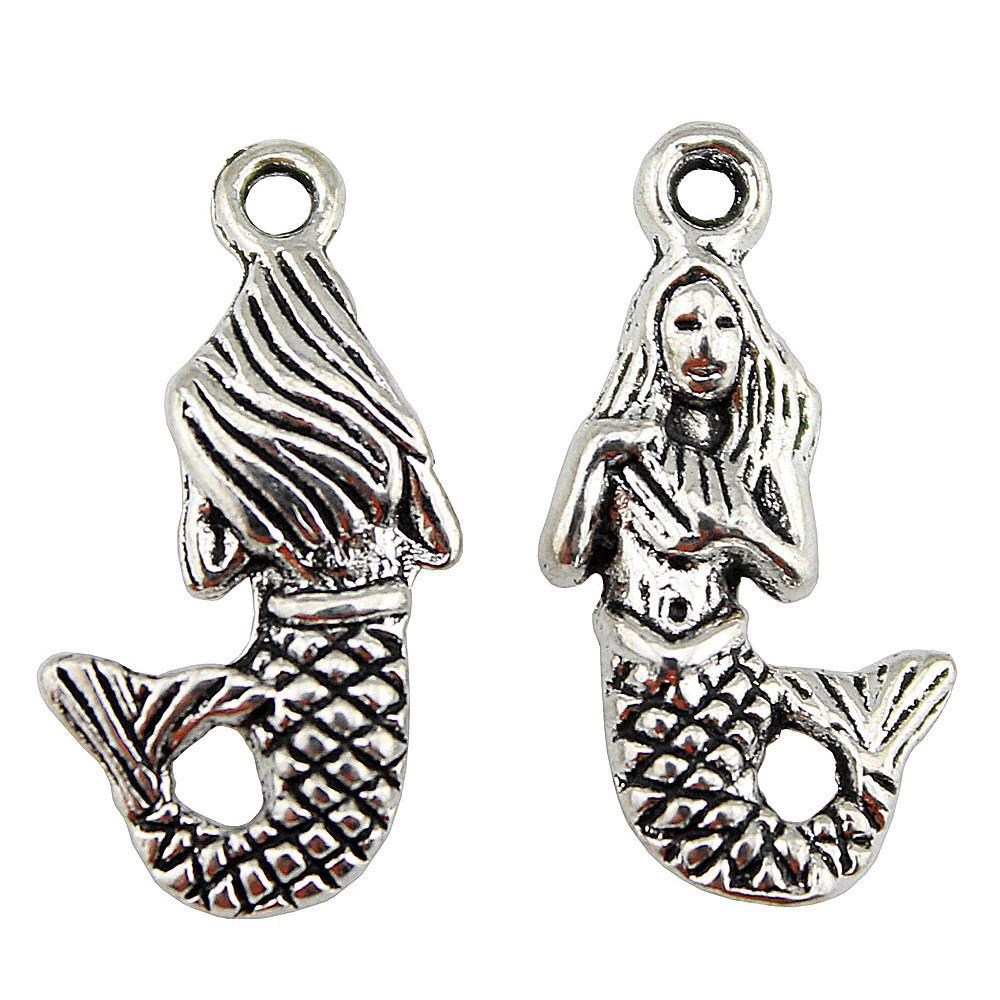 Mermaid Skeleton Charms Gothic Alloy Pendants For Halloween DIY Jewelry Accessories