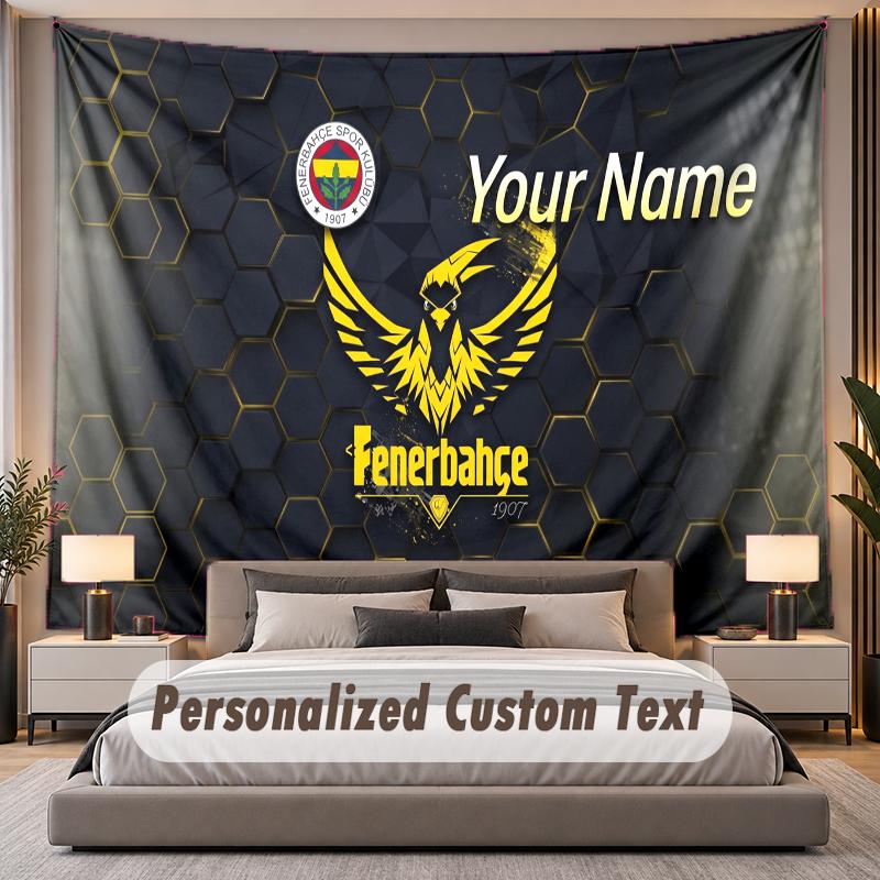 Custom Name Text Tapestry Fenerbahçe FC Personalized Polyester Wall Tapestry For Bedroom And Room