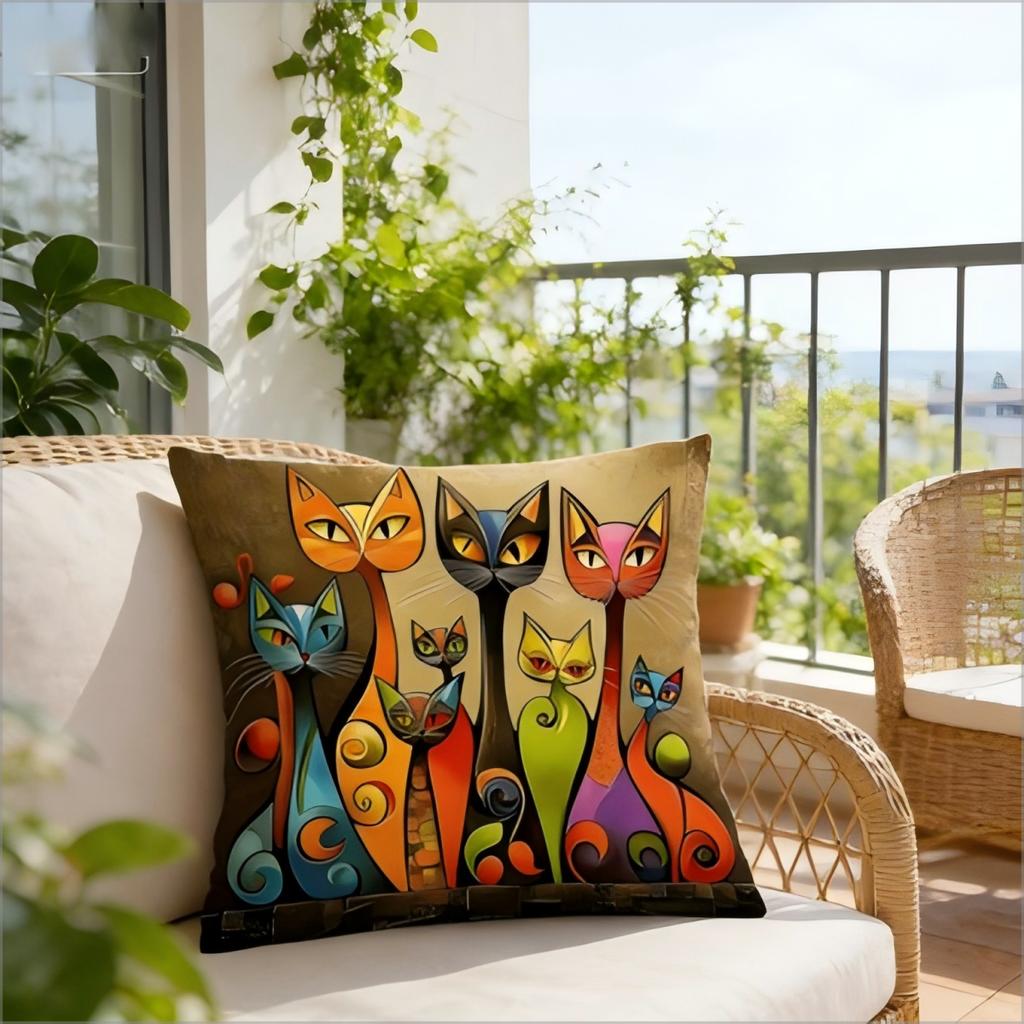 Federa per Cuscino Gatto Astratto Colorato Stile Picasso Stampa Artistica Custodia Cuscino Gattino Carino Per Divano Letto Divano Regalo Decorazione Casa Boho