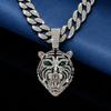 Hip Hop Style Alloy Tiger Pendant With Green Gemstone Eyes Rhinestone Accents Men