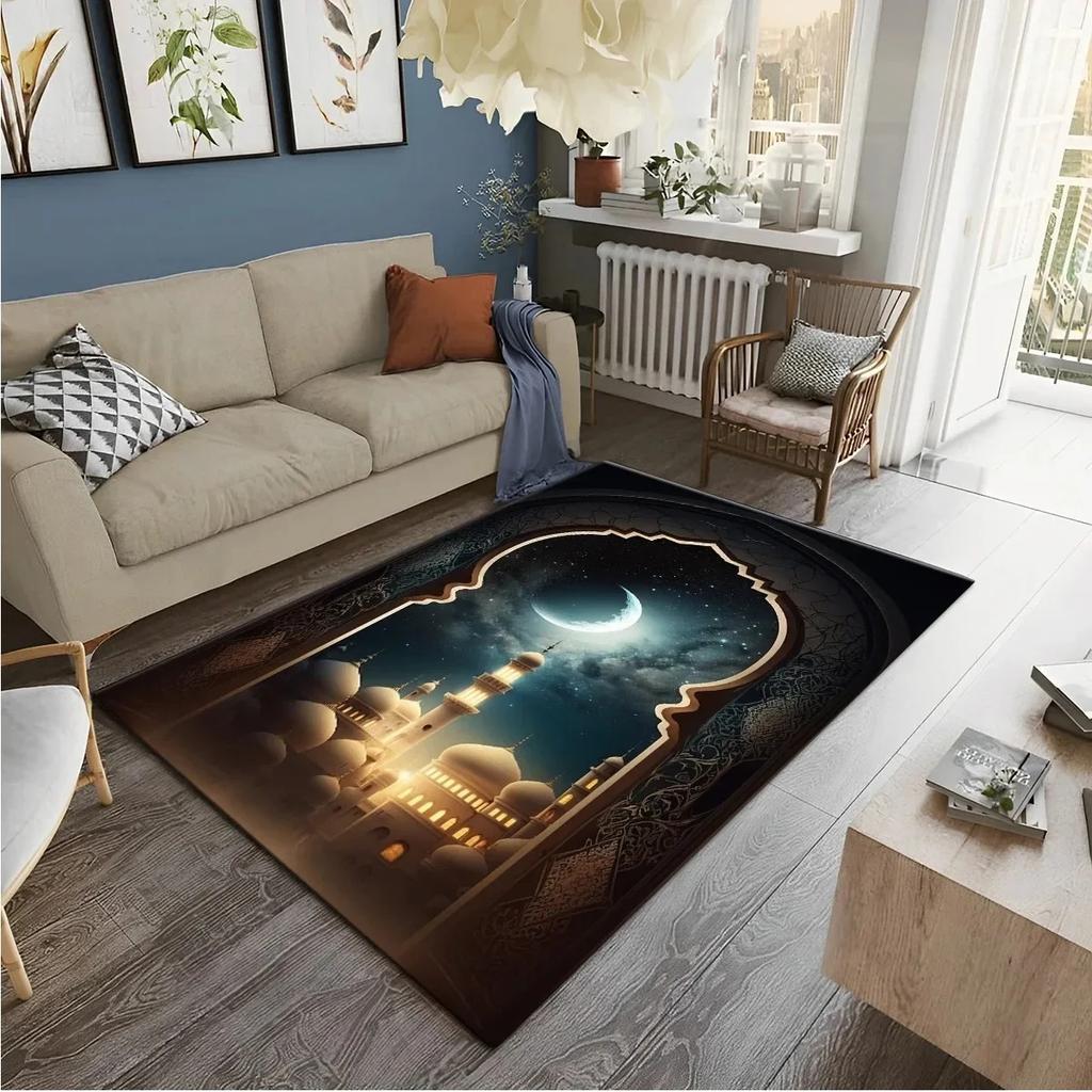 Muslim Prayer Rug – HD Printed Ramadan Worship Carpet | Non-Slip Washable Floor Mat for Living Room Bedroom & Home Decor