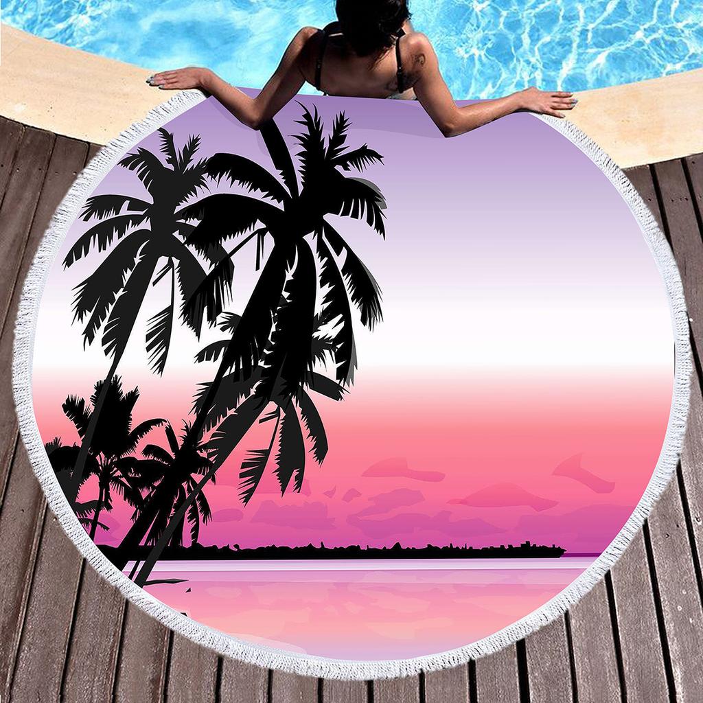 Tropical Fruit Coconut Print Round Beach Towel Microfiber Absorbent Circle Beach Blanket Hawaiian Yoga Mat Meditation Picnic Rug