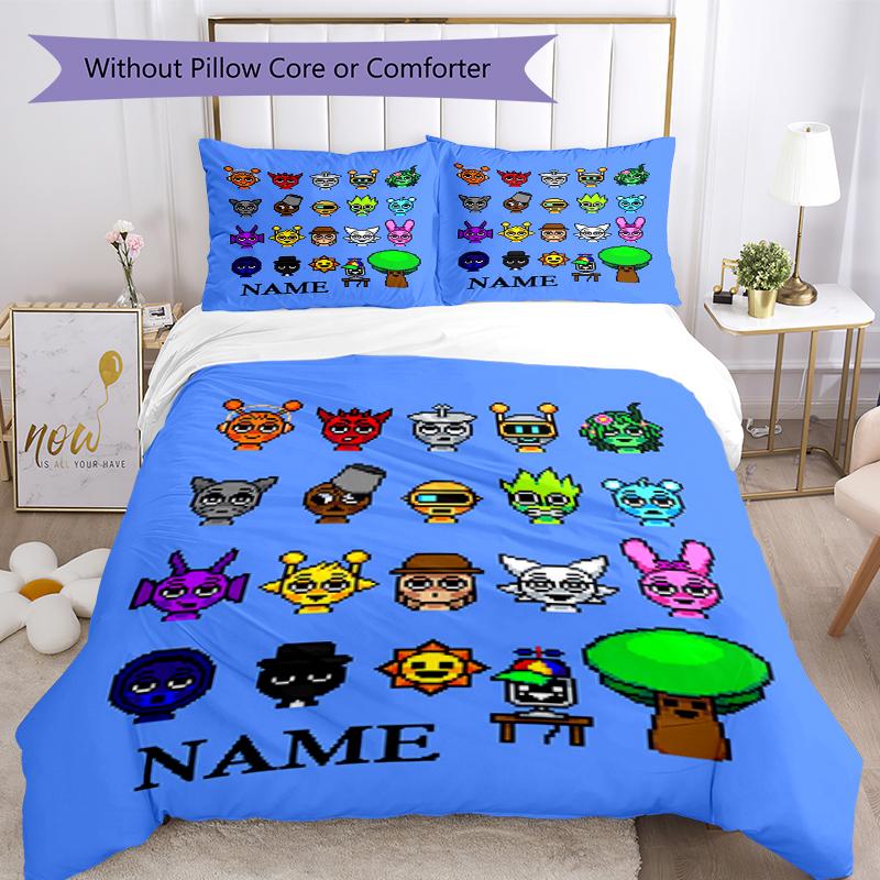Set Biancheria da Letto Sprunki con Nome Personalizzato da 3 Pezzi, Chiusura con Bottoni, Include 1 Copripiumino e 2 Federe, Morbido e Confortevole per Tutte le Stagioni.