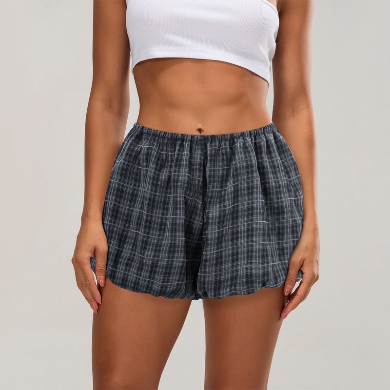 

Grid Elastic Waist Low Waist Loose Shorts Plaid Elastic Waist Loose Shorts Black L