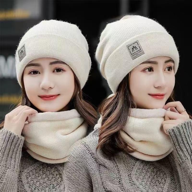 Winter hat, scarf, two-piece set, women's warm and cold-proof wool hat, knitted hat, men's autumn and winter versatile cycling split hat