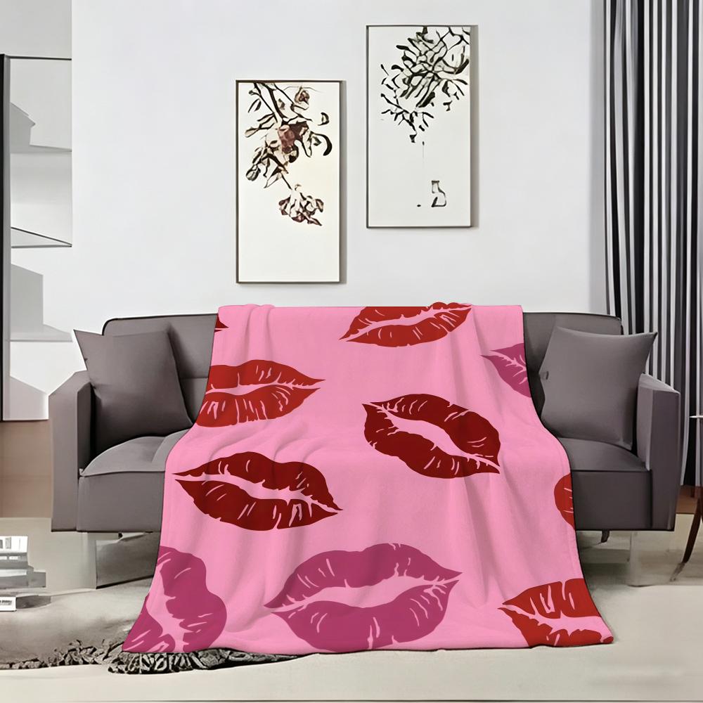Artistic Pattern R-Retro Red Lips Sunglasses Throw Lightweight 240g Flannel Blanket Soft Skin-friendly for Summer Cooling