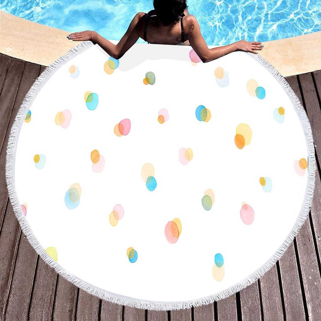Watercolor Dots Round Beach Towel Abstract Geometric Shawl Beach Blanket Large Lightweight Quick Dry Absorbent Soft Pool Towel