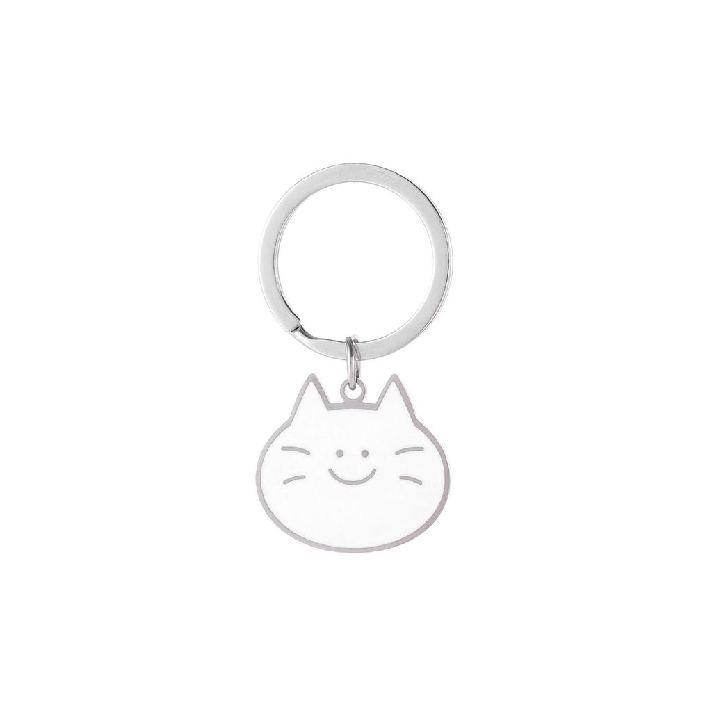 Gold Silver Black White Splicing Cat Stainless Steel Keychain Cute Cartoon Design Fashion Couple Pendant Practical Backpack Decoration
