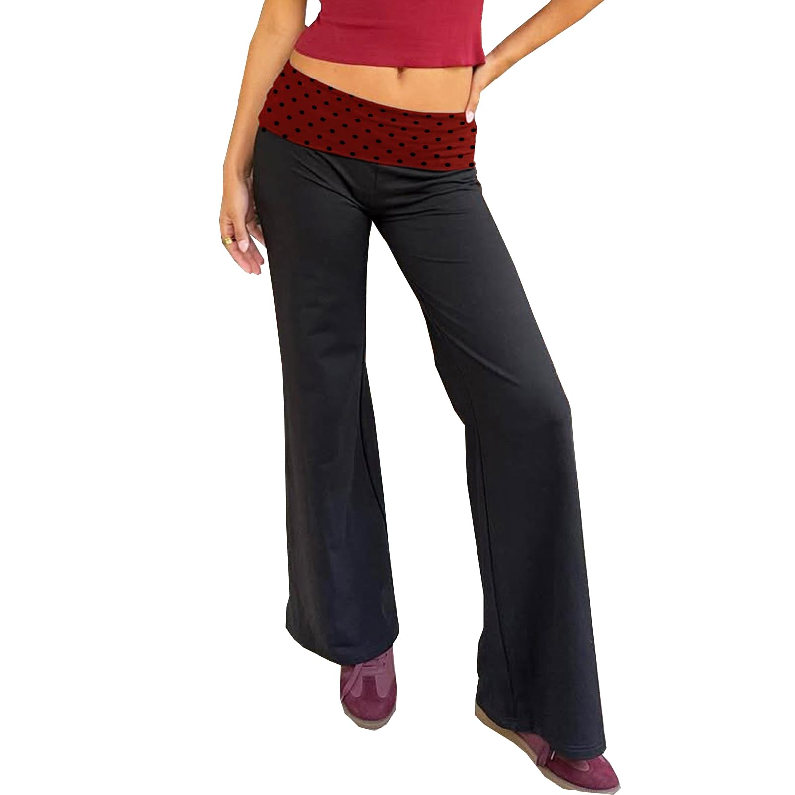 

Women’s Low Rise Flared Yoga Pants with Foldover Waistband Stretch Trousers Casual Lounge Wear L чёрный