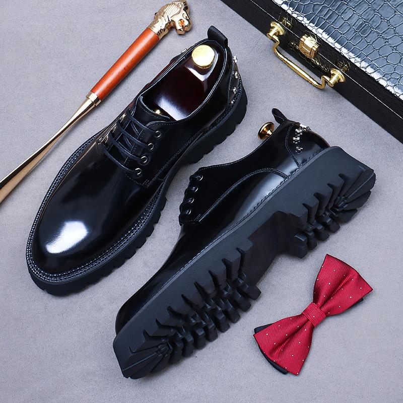 Men's New Business Dress Leather Shoes Platform Round Head Leather Men's Shoes Casual Wedding Shoes