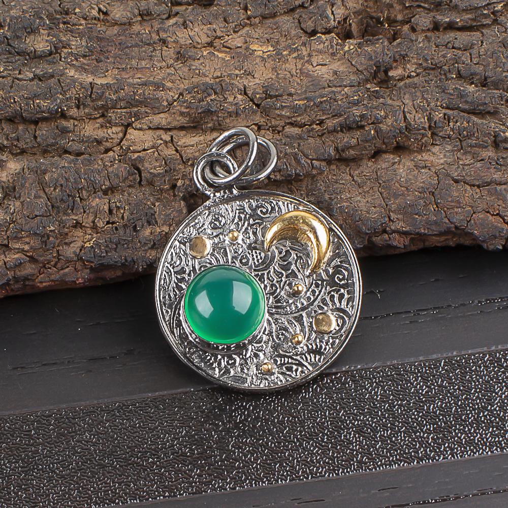 

Ювелирные изделия из кабошона из зеленого оникса, Ювелирные изделия из серебра 925 пробы, Привлекательная подвеска ручной работы для свадебного подарка 1.30 Inches зелёный