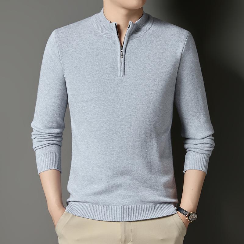 Frühling und Herbst Neuer Strickpullover für Herren, Langarmpullover für lässige Herren, Pullover mit Kragen und Reißverschluss für Herren