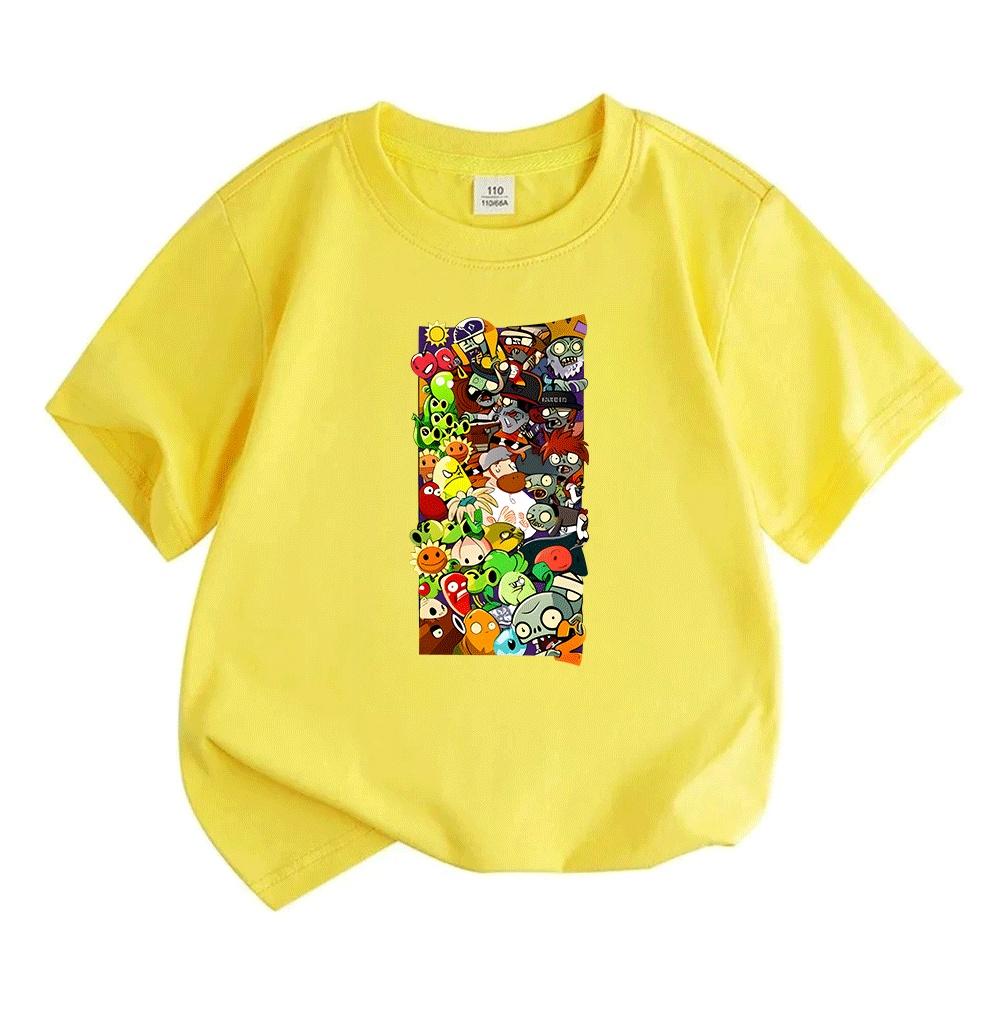 Kinder Jungen Mädchen Rundhals Kurzarm 100% Baumwolle T-Shirt, Niedlicher Spiel Pflanzen gegen Zombies Charakter Aufdruck Lässige Weiche T-Shirts für Kinder Tägliche Freizeitkleidung Sommer